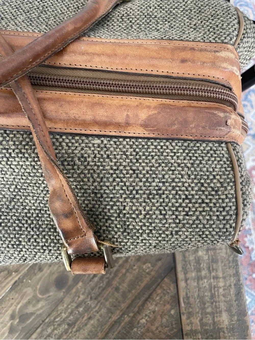 Hartmann Canvas Duffel Bag with Brown Leather Trim - Neutral Taupe